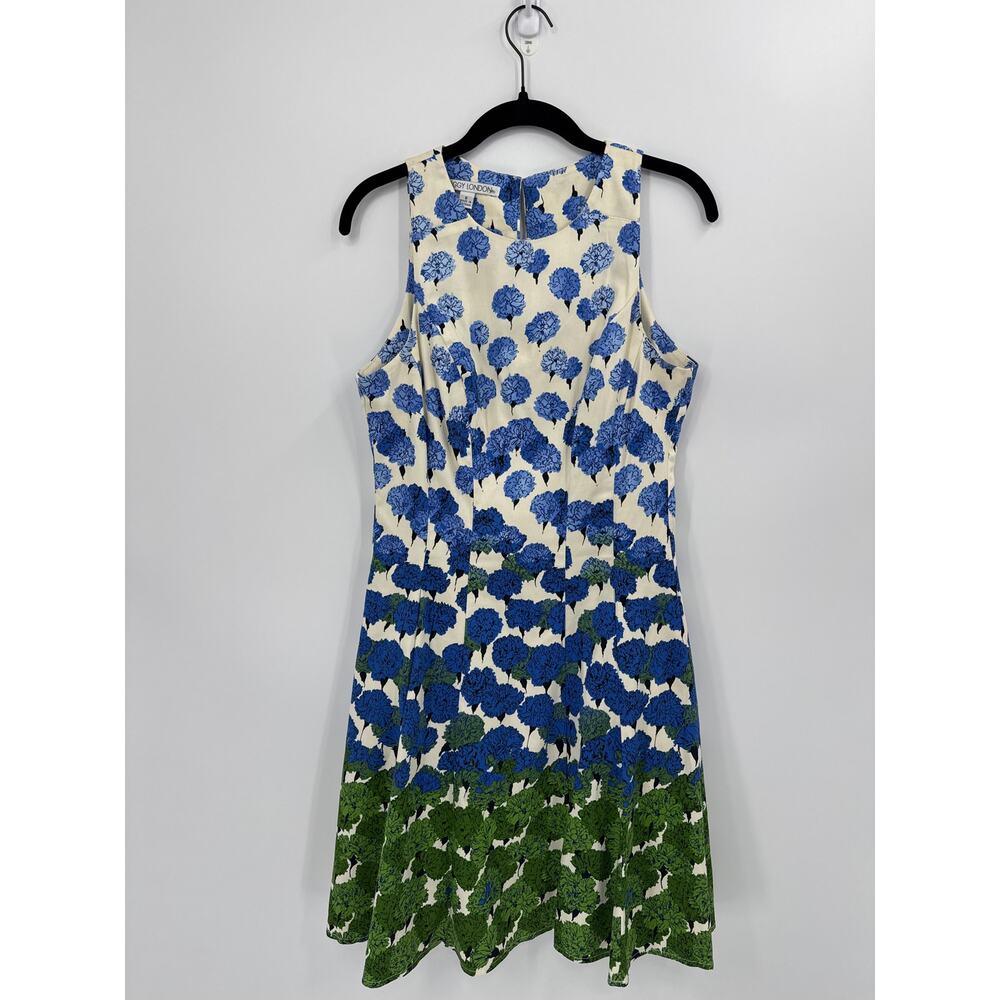 Maggy London Garden Party Floral Fit And Flare Dress Blue and Green Size 6 - Picture 3 of 9